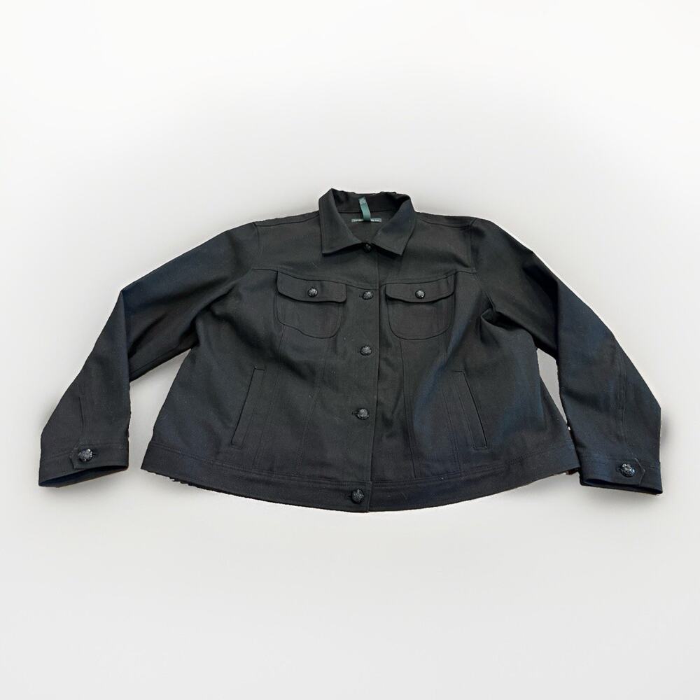 Lauren Jeans Co Ralph Lauren Womens Black Denim Trucker Button Up Jacket Size 3X